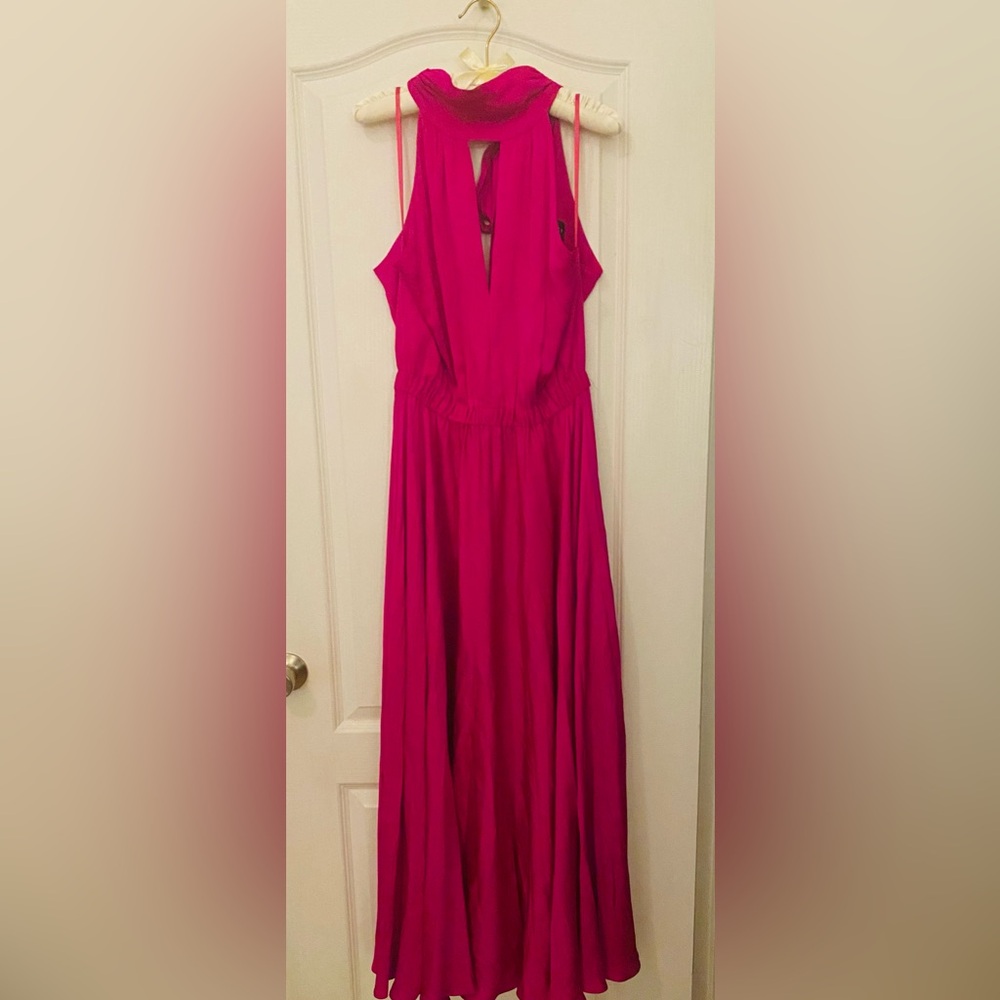 Milly Emma Tie-neck Sleeveless Gown Magenta
